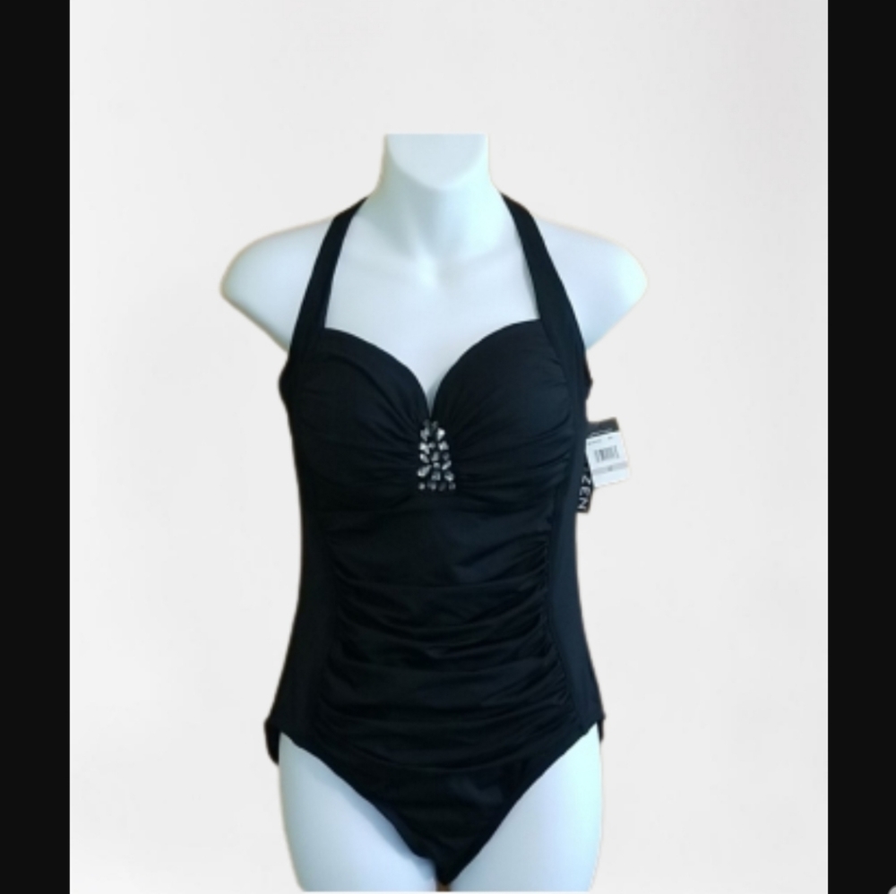 🎈SOLD🎈NWT Jantzen Black Glam Jeweled Swimsuit 12 - Picture 11 of 11